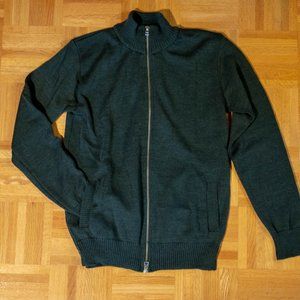 Forest Green Full Zip Wool Sweater in XS